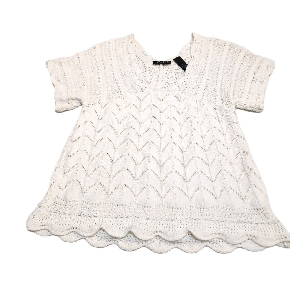 Axcess Vtg Cotton White Crochet Boho Festival Cottage Semi Sheer Blouse Top SZ M